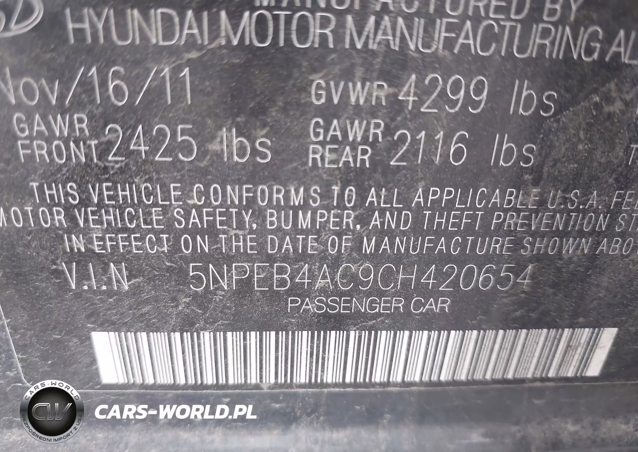 2012 Hyundai Sonata Gls VIN:5NPEB4AC9CH420654 - 9