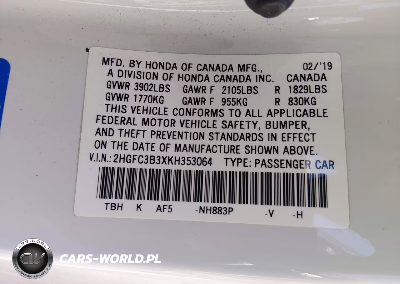 2019 Honda Civic Ex VIN:2HGFC3B3XKH353064 - 9