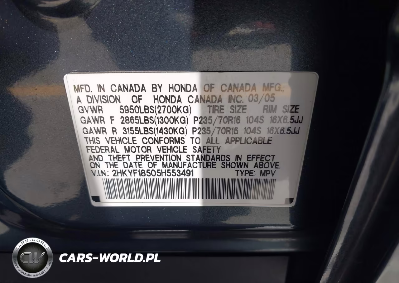 2005 Honda Pilot Ex-L VIN:2HKYF18505H553491 - 9