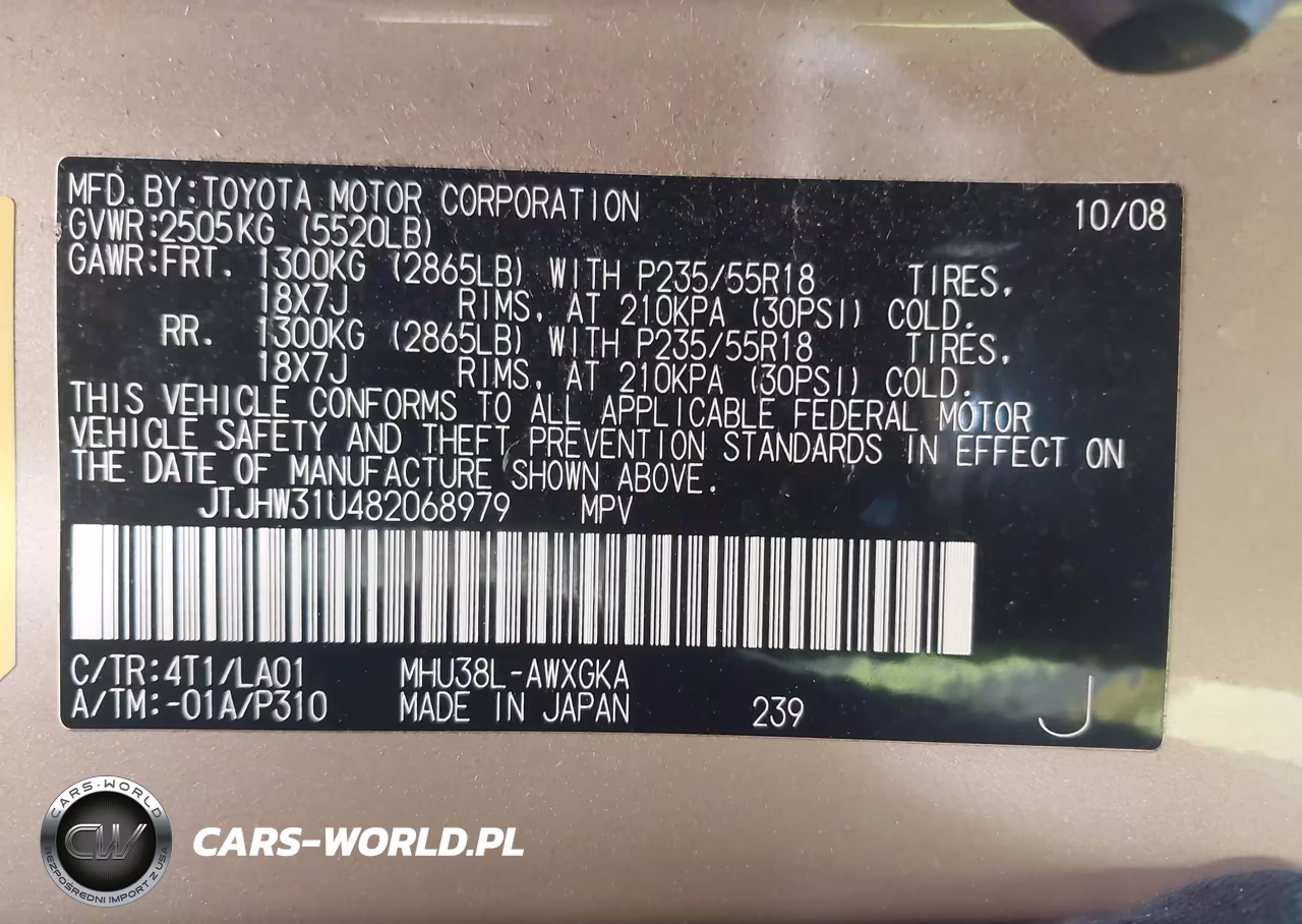 2008 Lexus Rx 400H VIN:JTJHW31U482068979 - 9