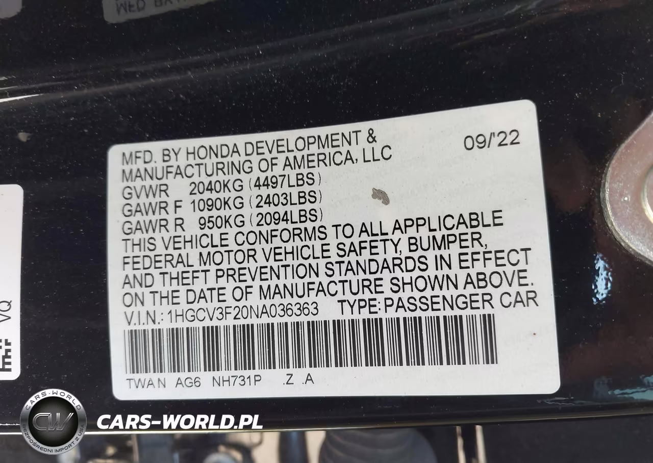 2022 Honda Accord Hybrid Sport VIN:1HGCV3F20NA036363 - 9