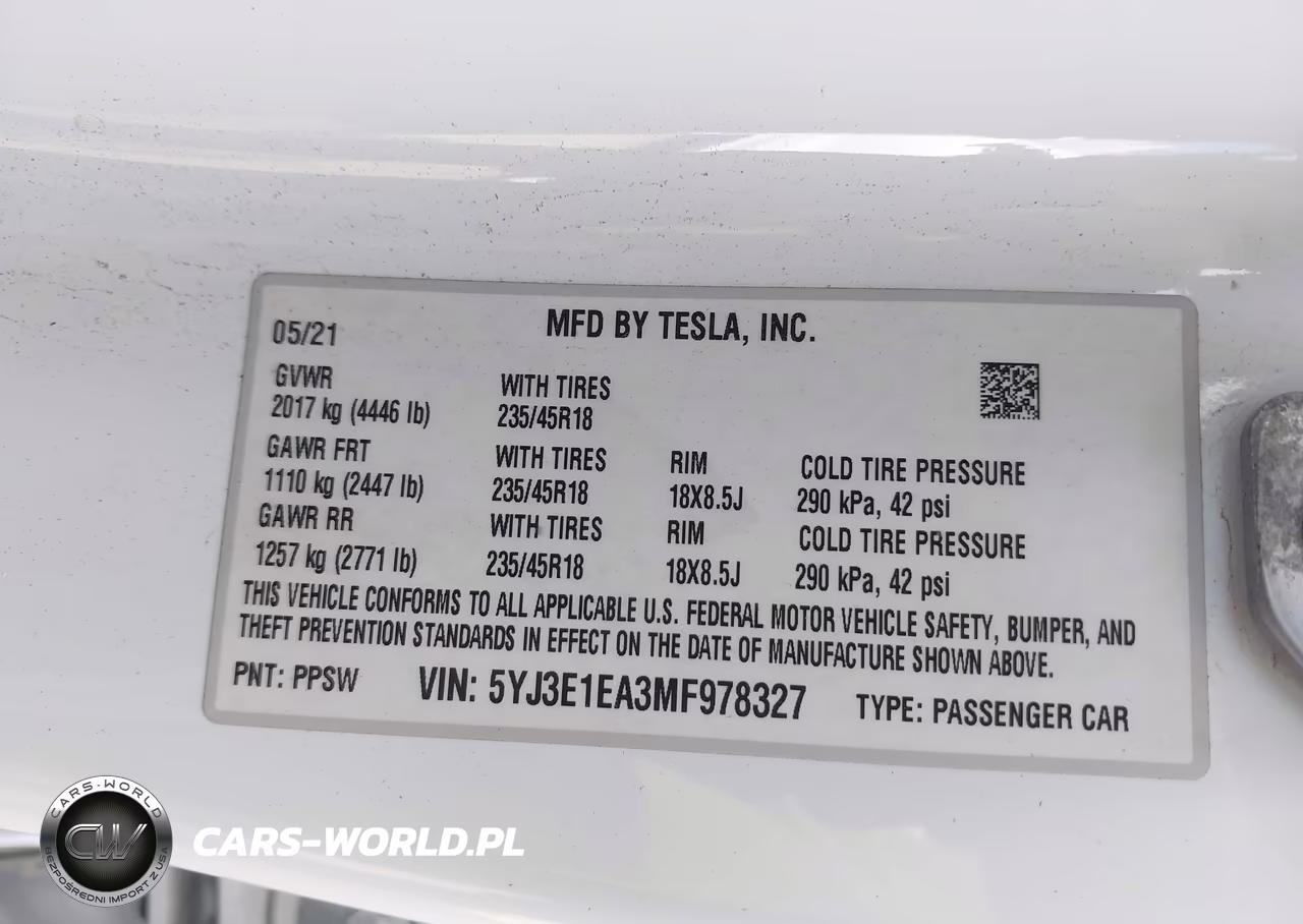 2021 Tesla Model 3 Standard Range Plus Rear-Wheel Drive VIN:5YJ3E1EA3MF978327 - 9
