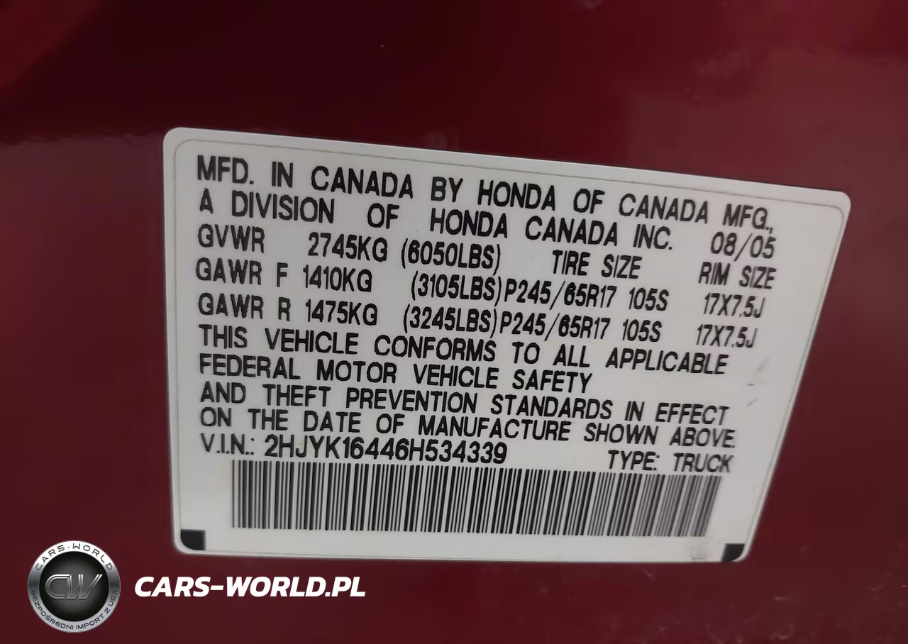 2006 Honda Ridgeline Rts VIN:2HJYK16446H534339 - 9
