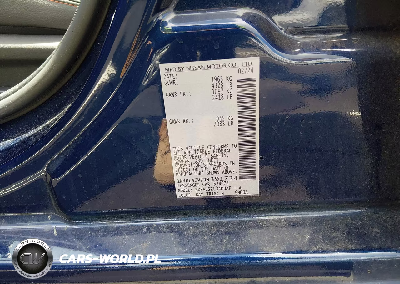 2024 Nissan Altima Sr Fwd VIN:1N4BL4CV7RN391734 - 9