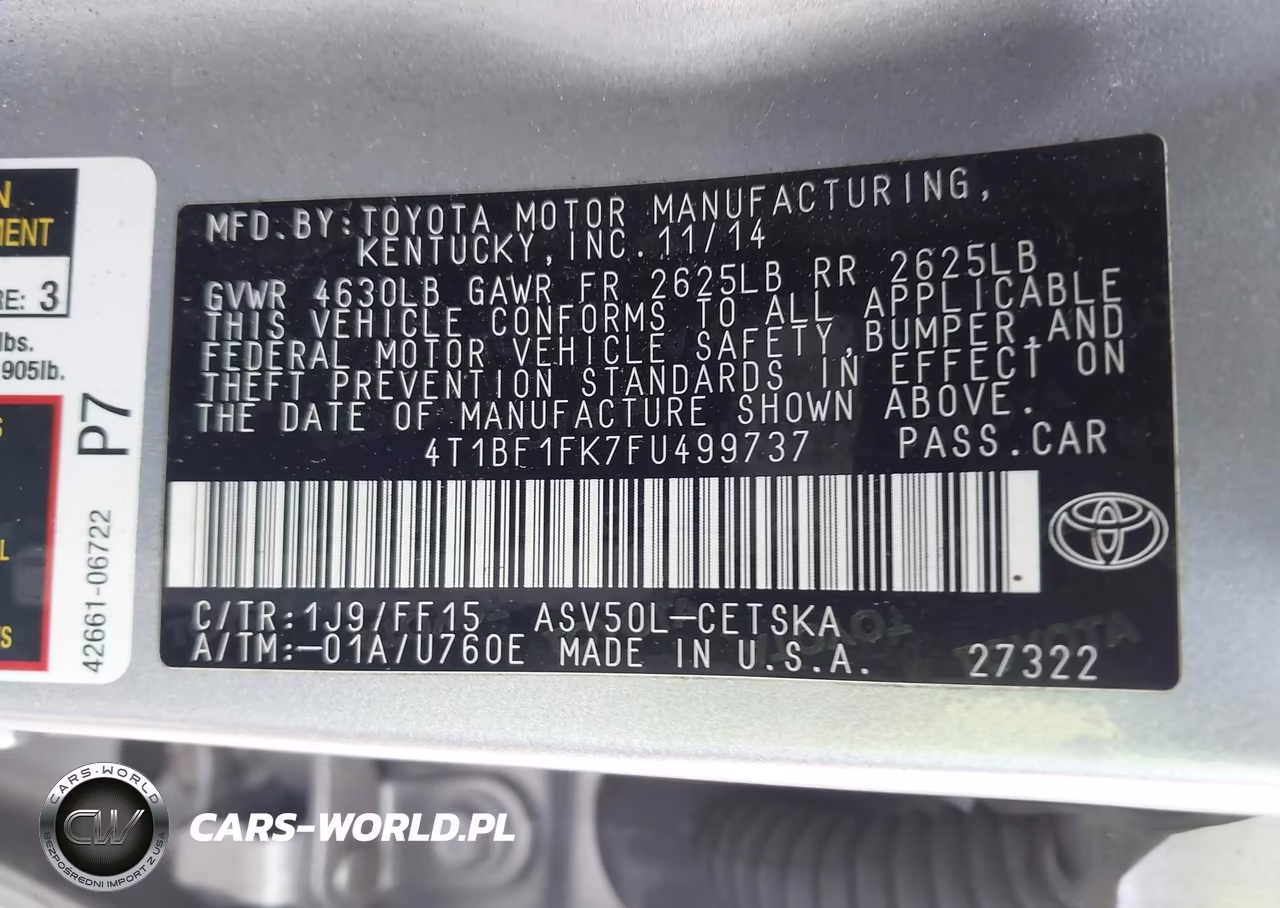 2015 Toyota Camry Se VIN:4T1BF1FK7FU499737 - 9