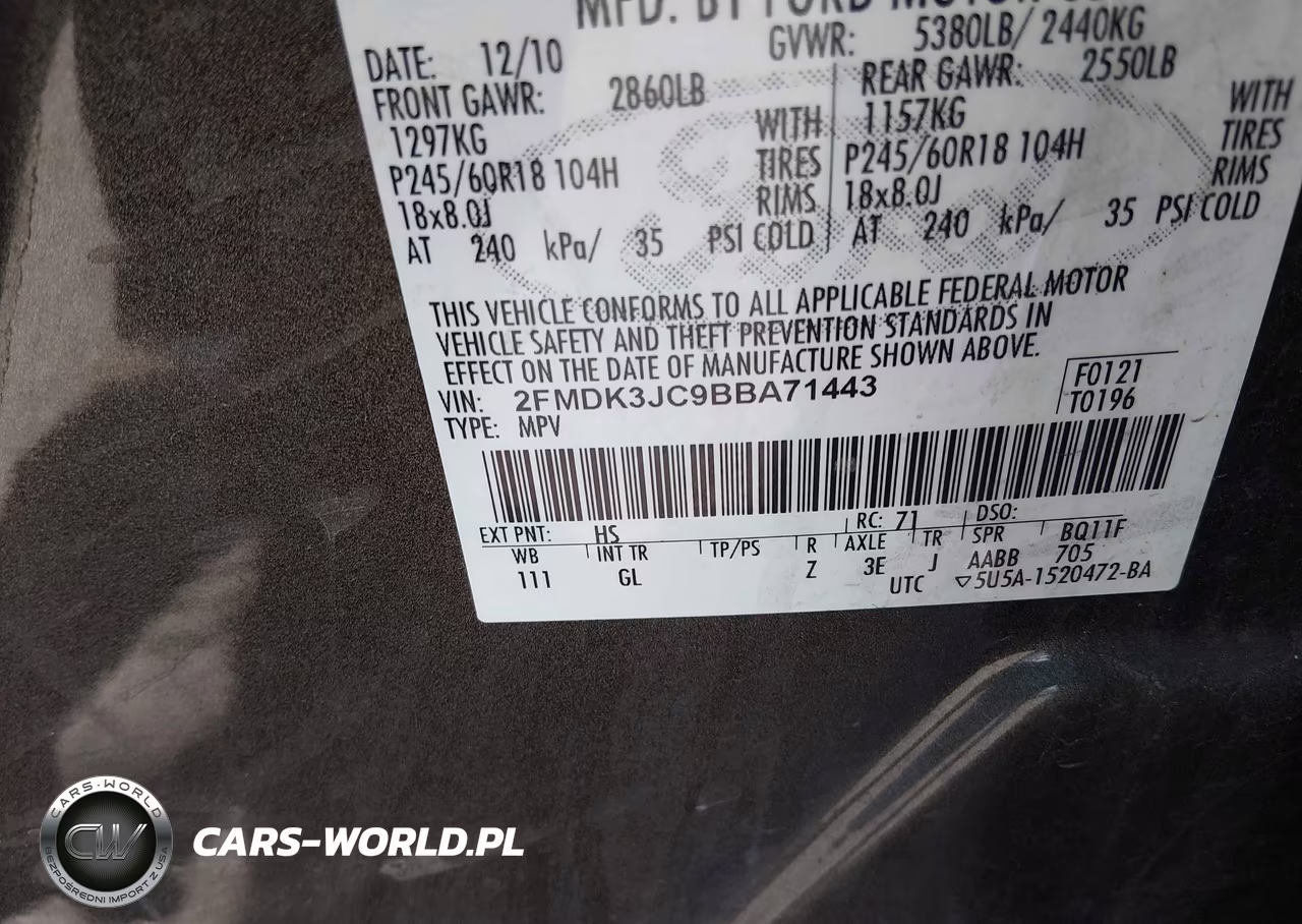 2011 Ford Edge Sel VIN:2FMDK3JC9BBA71443 - 9