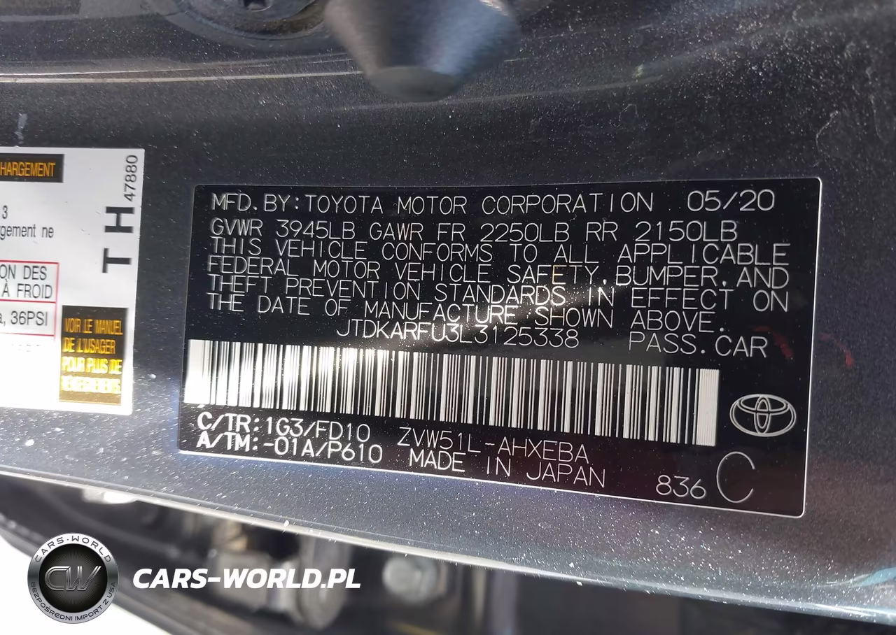2020 Toyota Prius Le VIN:JTDKARFU3L3125338 - 9