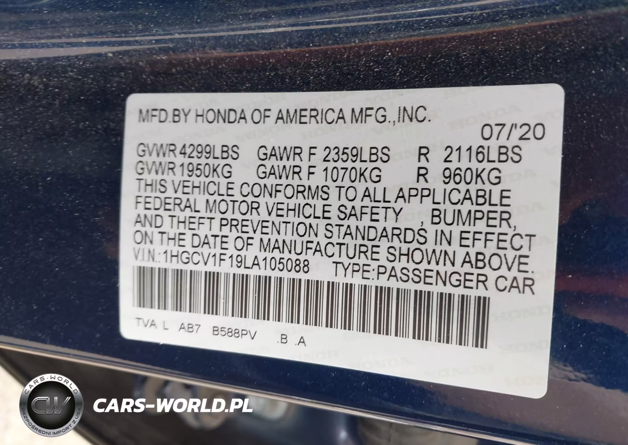 2020 Honda Accord Lx VIN:1HGCV1F19LA105088 - 9