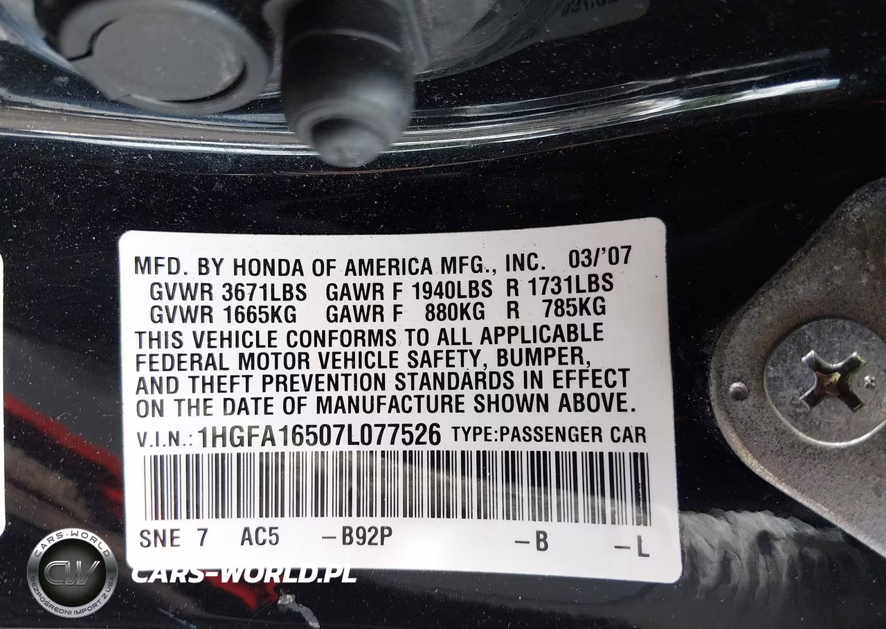 2007 Honda Civic Lx VIN:1HGFA16507L077526 - 9