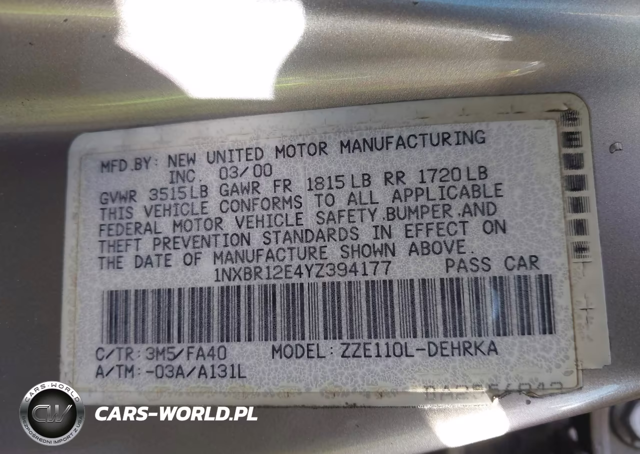 2000 Toyota Corolla Ve VIN:1NXBR12E4YZ394177 - 9