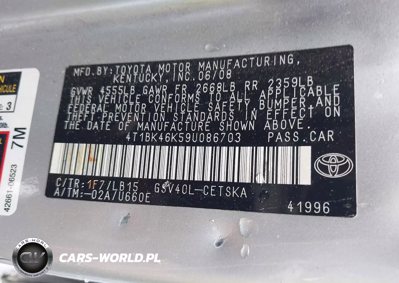 2009 Toyota Camry Se V6 VIN:4T1BK46K59U086703 - 9