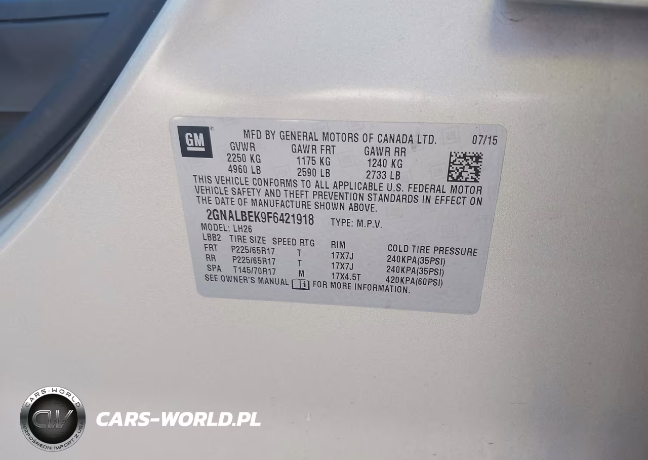 2015 Chevrolet Equinox Lt VIN:2GNALBEK9F6421918 - 9
