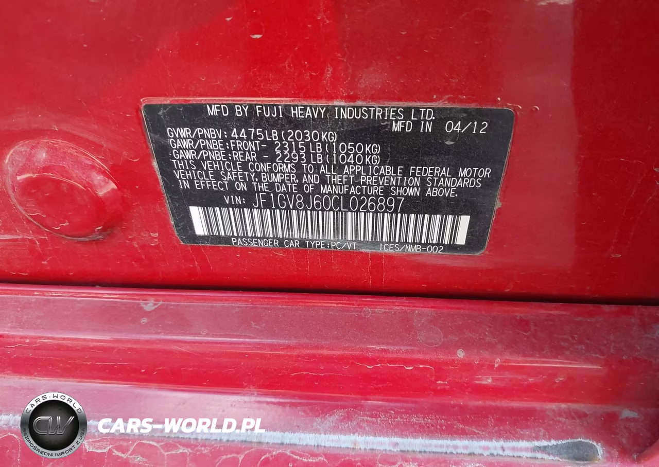 2012 Subaru Impreza Wrx Sti VIN:JF1GV8J60CL026897 - 9