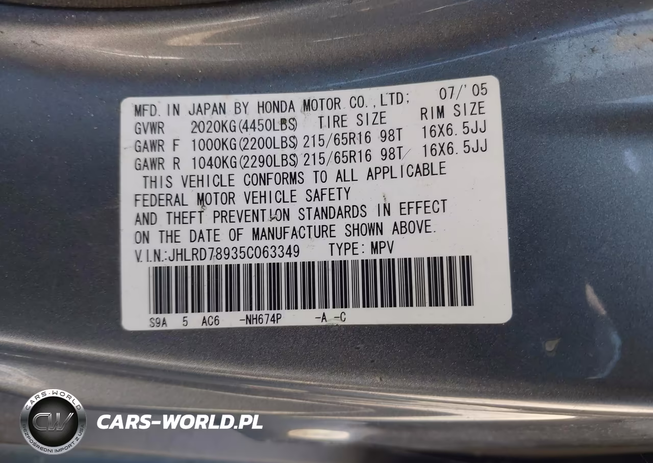 2005 Honda Cr-V Se VIN:JHLRD78935C063349 - 9