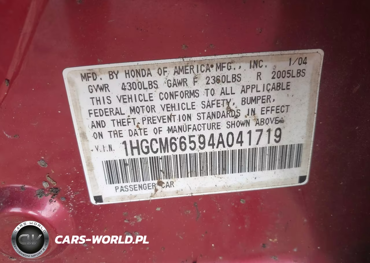 2004 Honda Accord 3.0 Ex VIN:1HGCM66594A041719 - 9