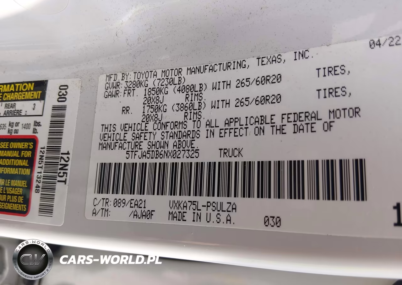 2022 Toyota Tundra Limited VIN:5TFJA5DB6NX027325 - 9