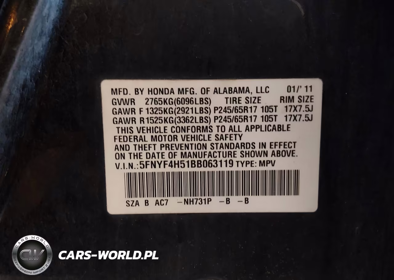 2011 Honda Pilot Ex-L VIN:5FNYF4H51BB063119 - 9