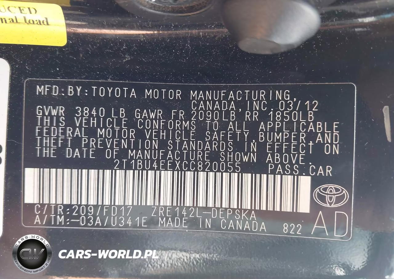 2012 Toyota Corolla S VIN:2T1BU4EEXCC820055 - 9