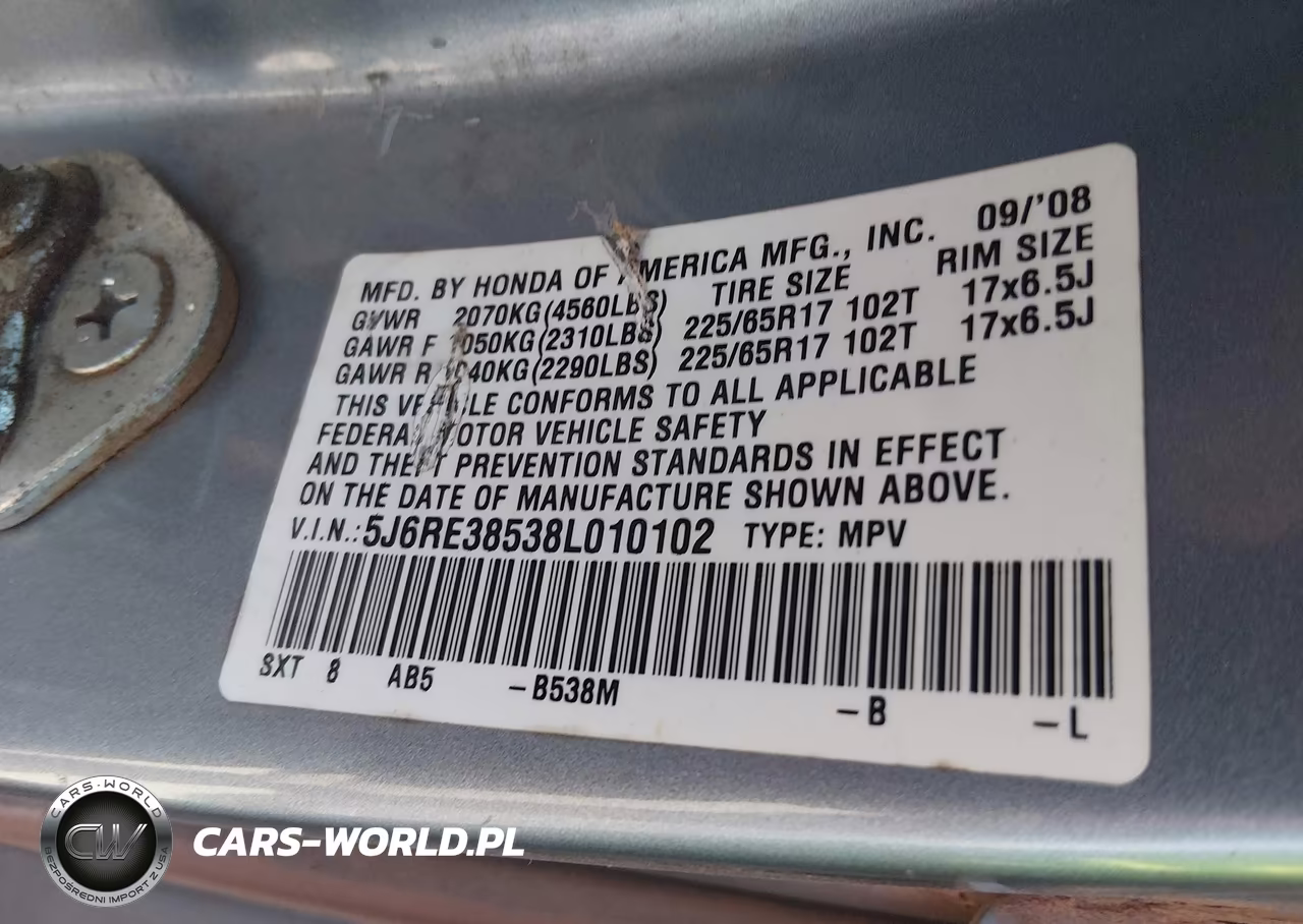 2008 Honda Cr-V Ex VIN:5J6RE38538L010102 - 9