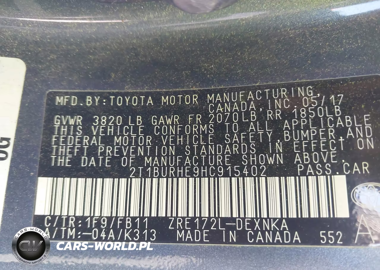 2017 Toyota Corolla Le VIN:2T1BURHE9HC915402 - 9