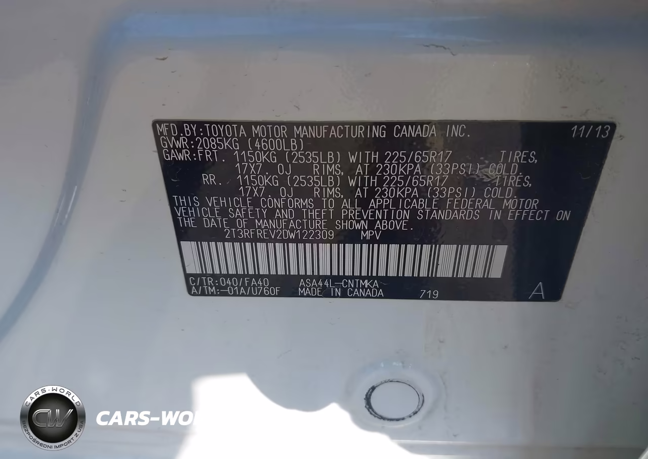 2013 Toyota Rav4 Xle VIN:2T3RFREV2DW122309 - 9