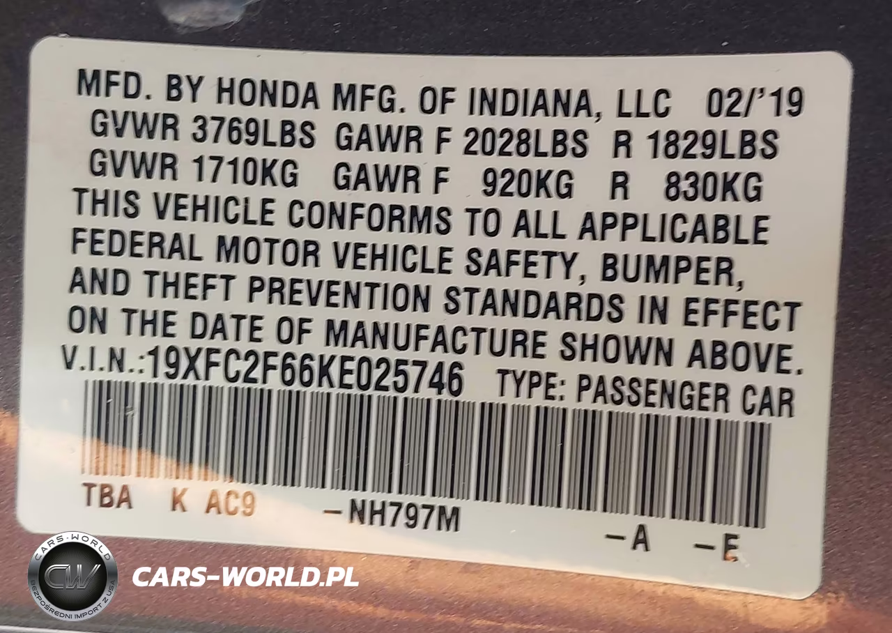 2019 Honda Civic Lx VIN:19XFC2F66KE025746 - 9