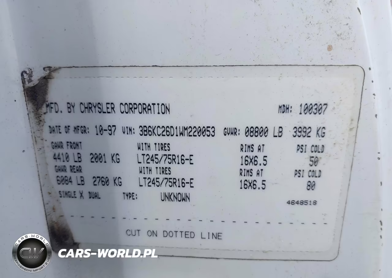 1998 Dodge Ram Br2500 Cab St VIN:3B6KC26D1WM220053 - 9