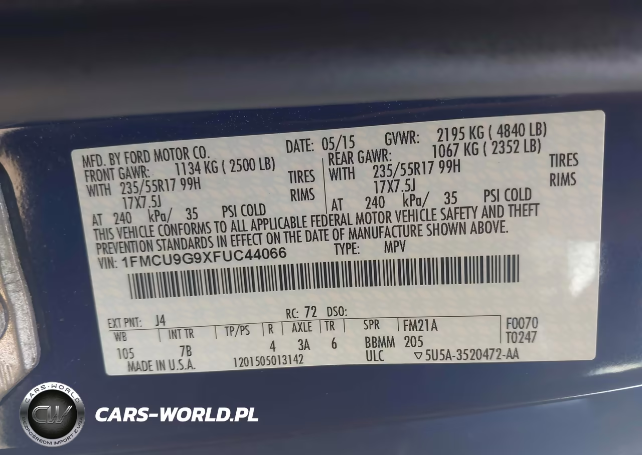 2015 Ford Escape Se VIN:1FMCU9G9XFUC44066 - 9