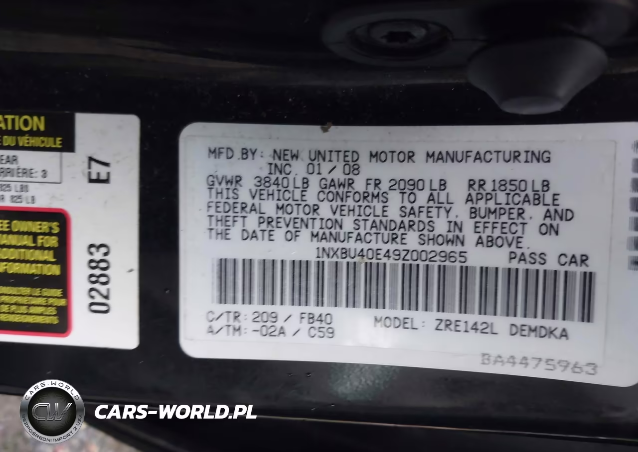 2009 Toyota Corolla VIN:1NXBU40E49Z002965 - 9
