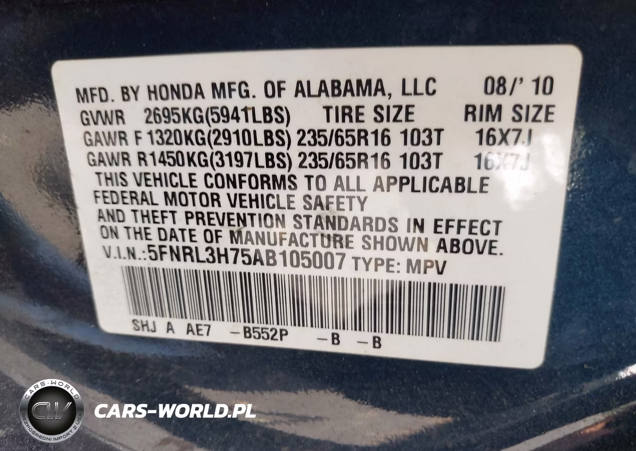 2010 Honda Odyssey Ex-L VIN:5FNRL3H75AB105007 - 9