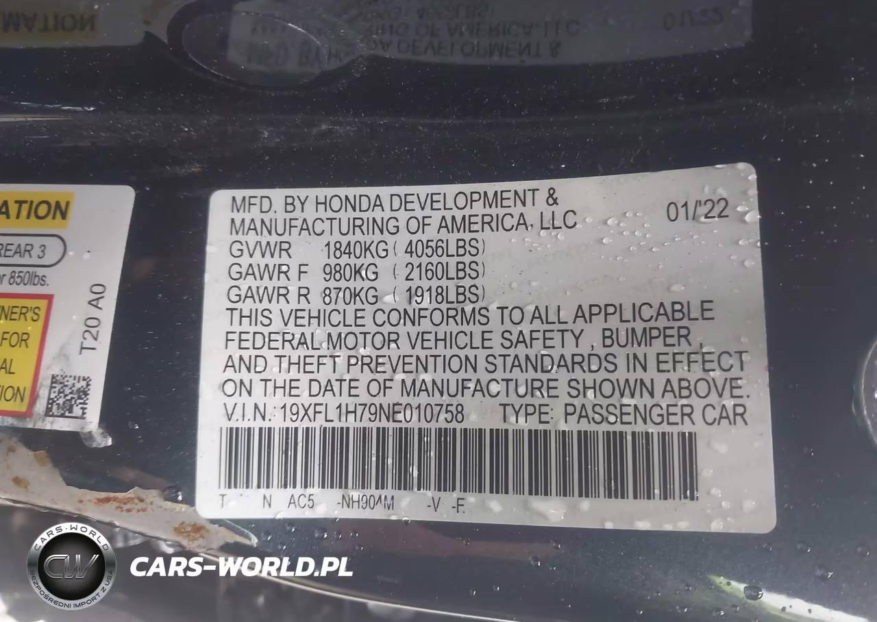 2022 Honda Civic Ex-L VIN:19XFL1H79NE010758 - 9