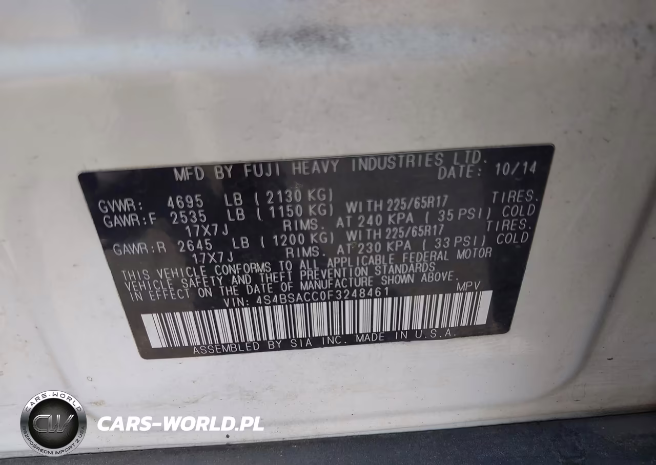 2015 Subaru Outback 2.5I Premium VIN:4S4BSACC0F3248461 - 9