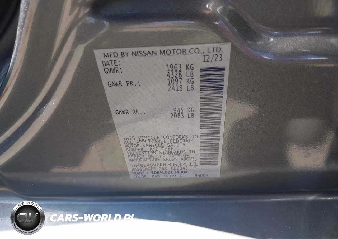 2024 Nissan Altima S Fwd VIN:1N4BL4BV6RN363411 - 9