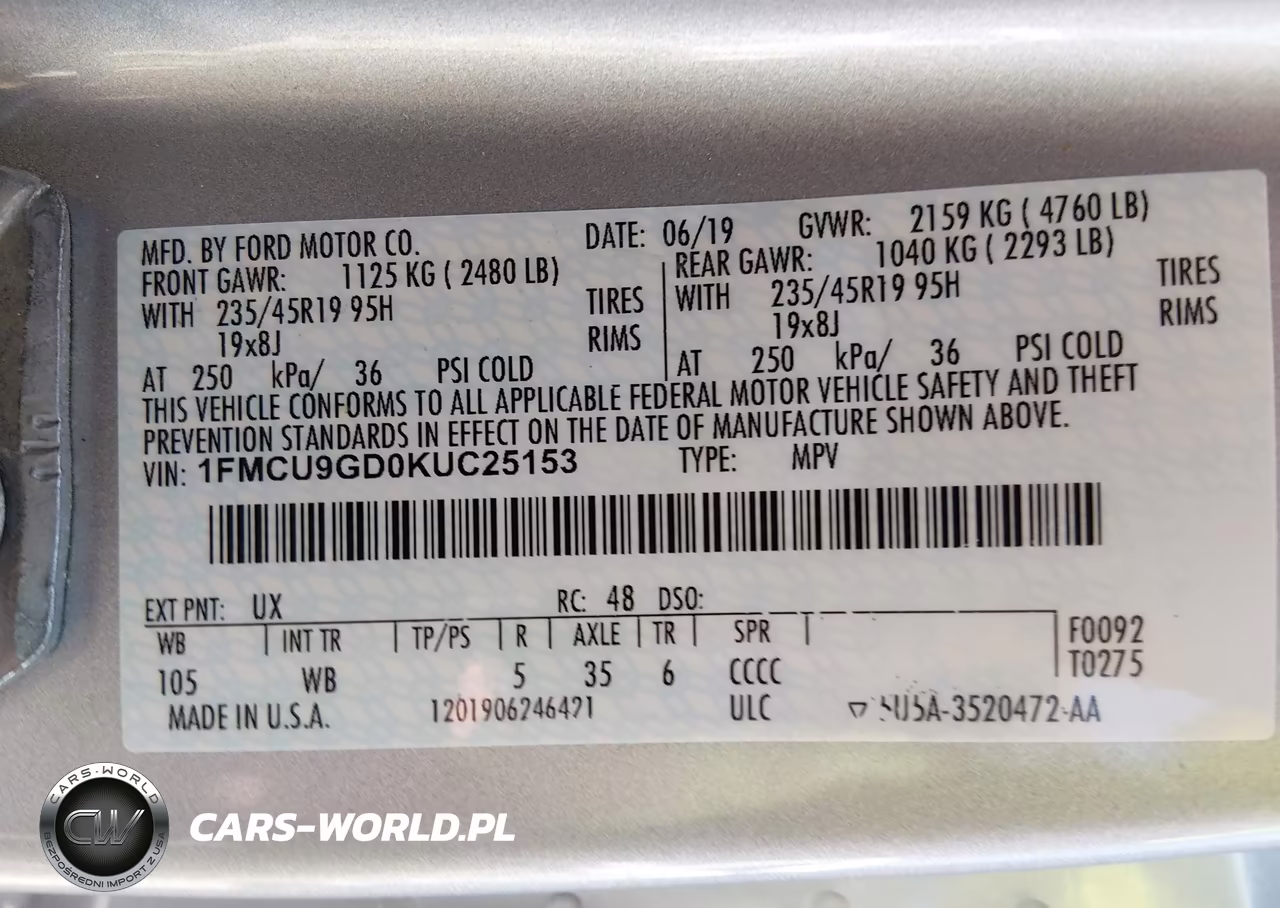2019 Ford Escape Se VIN:1FMCU9GD0KUC25153 - 9
