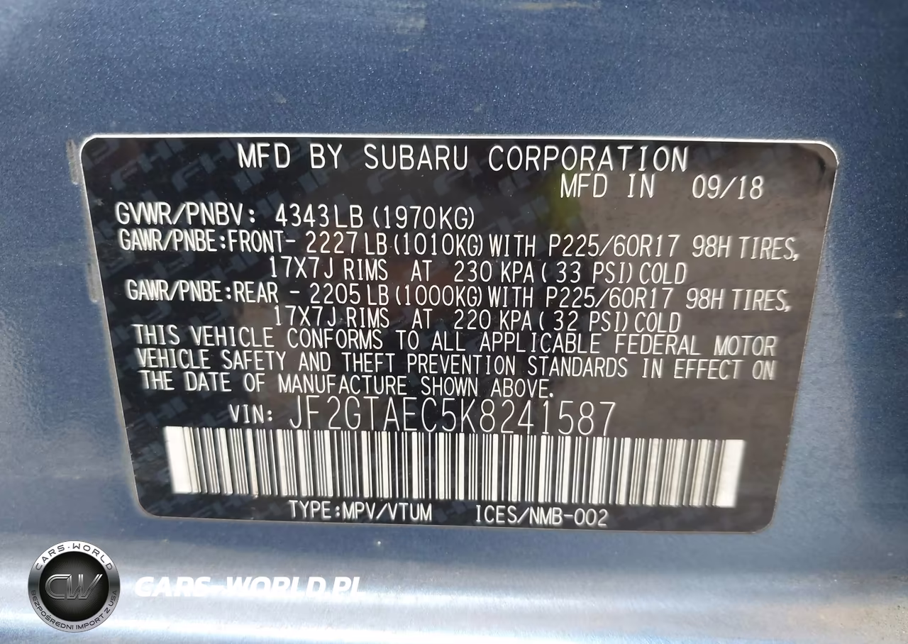 2019 Subaru Crosstrek 2.0I Premium VIN:JF2GTAEC5K8241587 - 9
