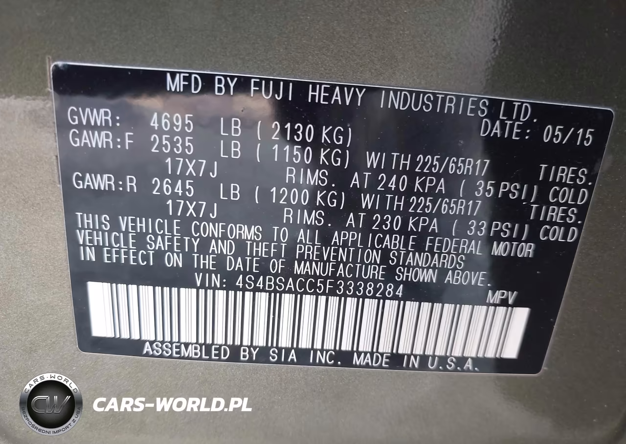 2015 Subaru Outback 2.5I Premium VIN:4S4BSACC5F3338284 - 9