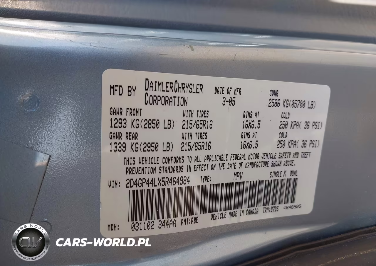 2005 Dodge Grand Caravan Sxt VIN:2D4GP44LX5R464984 - 9