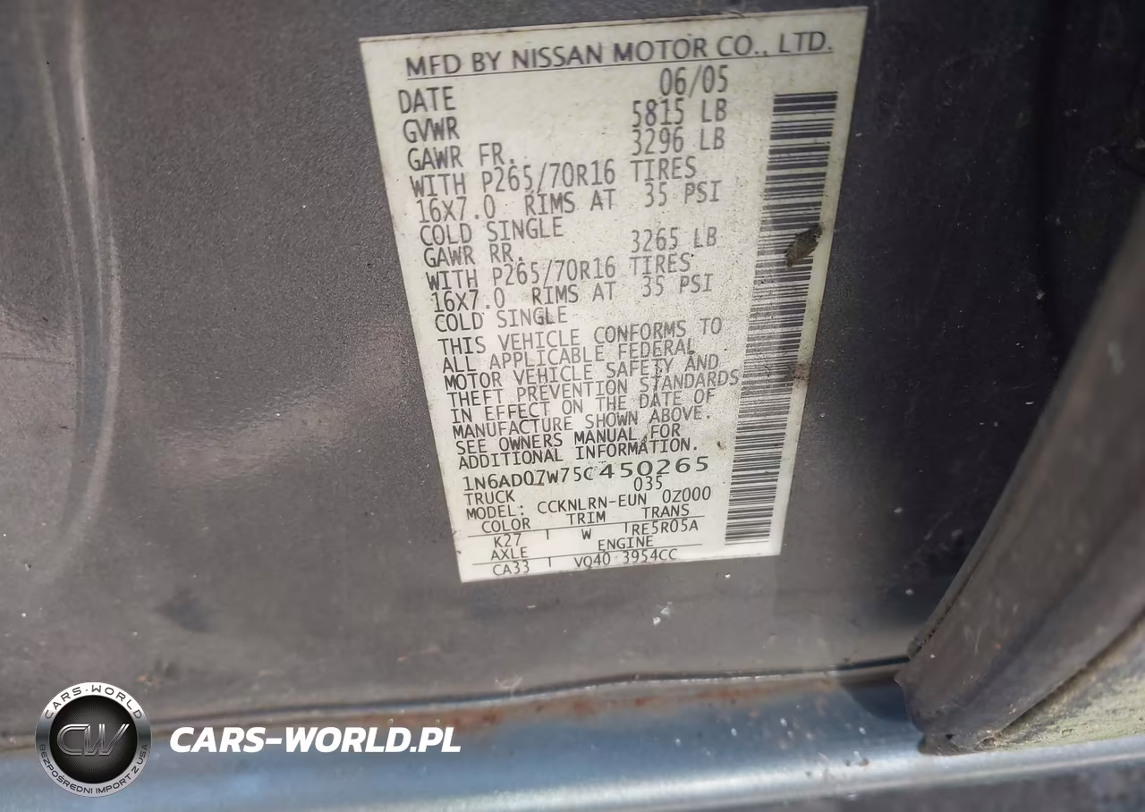2005 Nissan Frontier Se VIN:1N6AD07W75C450265 - 9