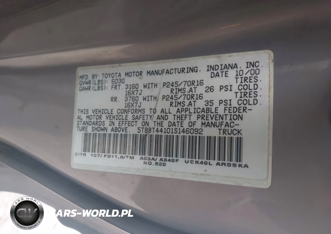 2001 Toyota Tundra Sr5 V8 VIN:5TBBT44101S146092 - 9