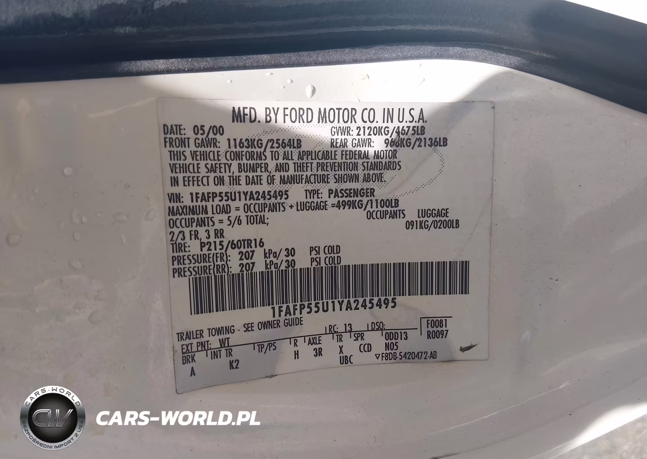 2000 Ford Taurus Ses VIN:1FAFP55U1YA245495 - 9