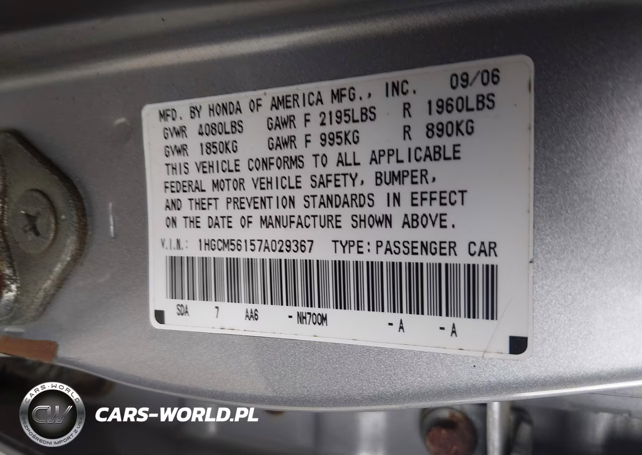 2007 Honda Accord 2.4 Vp VIN:1HGCM56157A029367 - 9