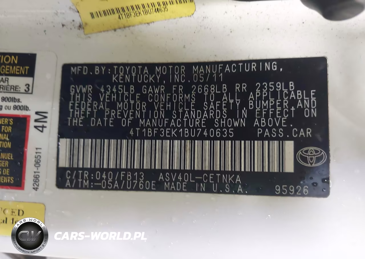 2011 Toyota Camry Le VIN:4T1BF3EK1BU740635 - 9