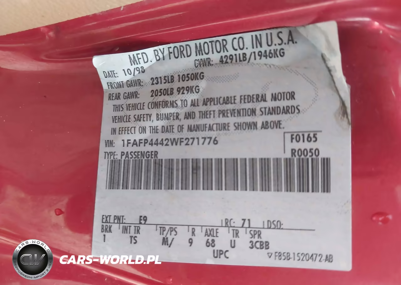 1998 Ford Mustang VIN:1FAFP4442WF271776 - 9