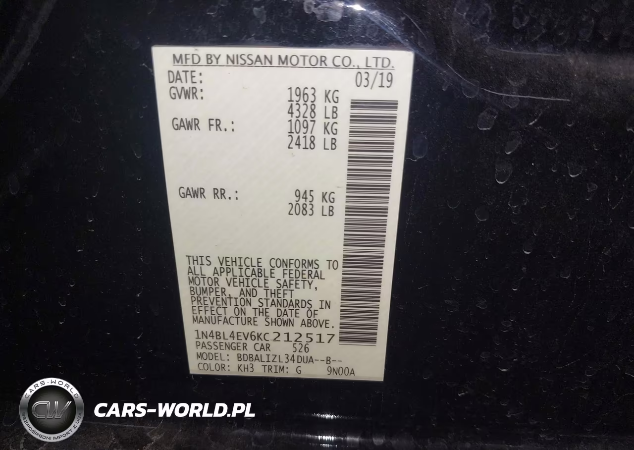 2019 Nissan Altima 2.5 Sl VIN:1N4BL4EV6KC212517 - 9