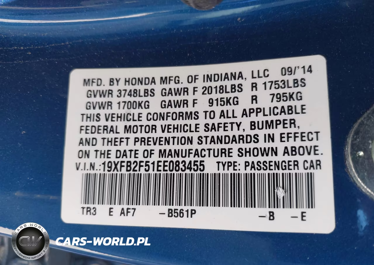 2014 Honda Civic Lx VIN:19XFB2F51EE083455 - 9