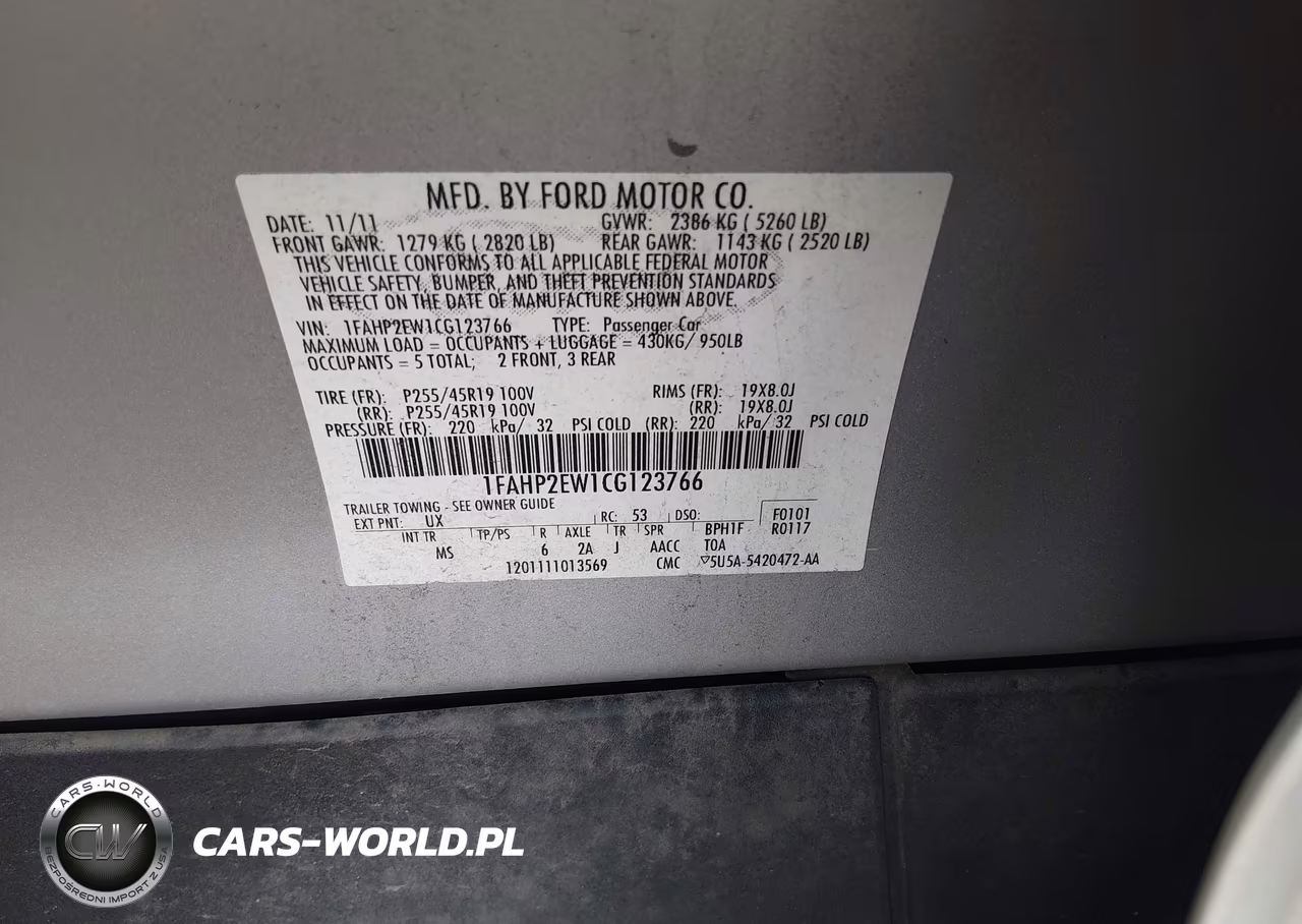 2012 Ford Taurus Sel VIN:1FAHP2EW1CG123766 - 9