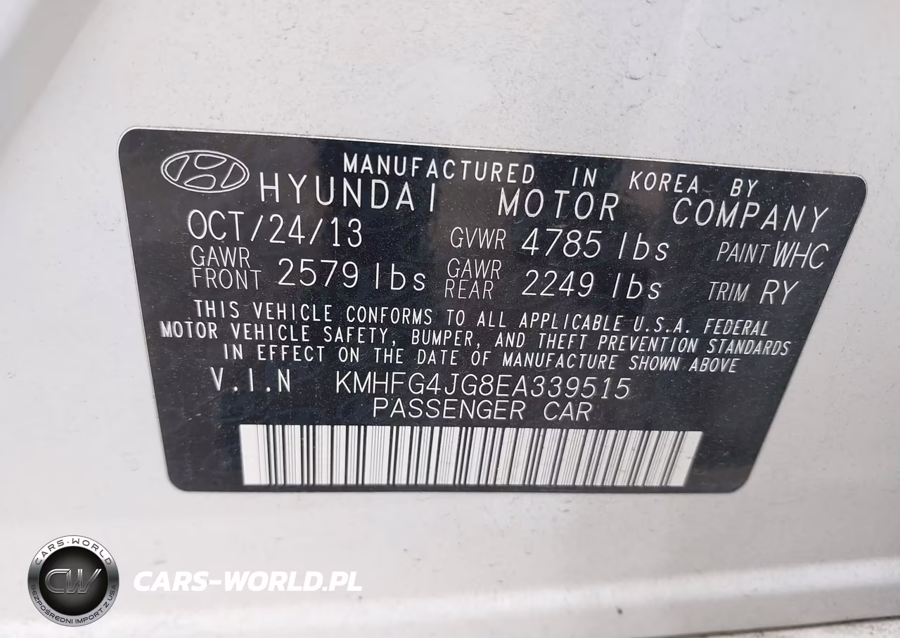2014 Hyundai Azera VIN:KMHFG4JG8EA339515 - 9