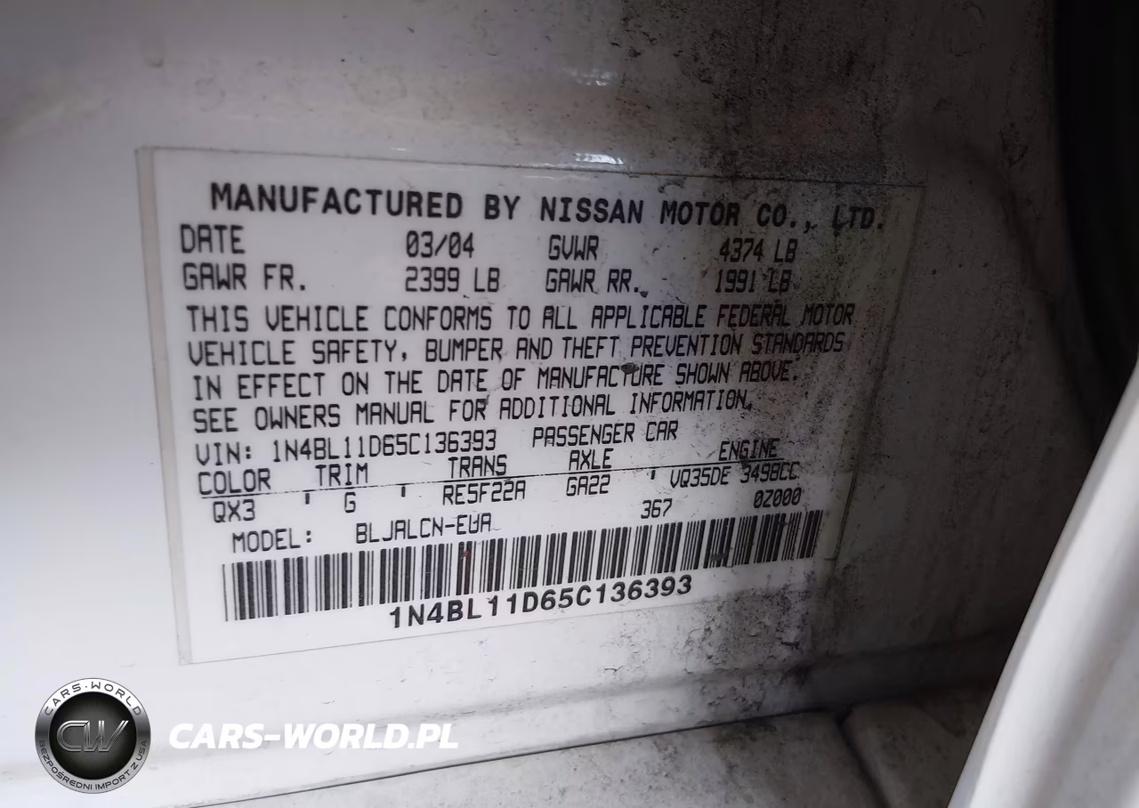 2005 Nissan Altima 3.5 Se VIN:1N4BL11D65C136393 - 9