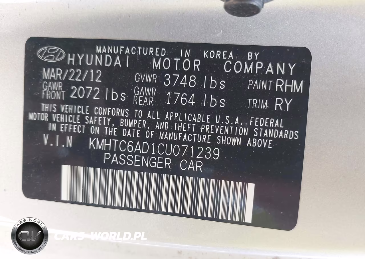 2012 Hyundai Veloster Base W-Gray VIN:KMHTC6AD1CU071239 - 9