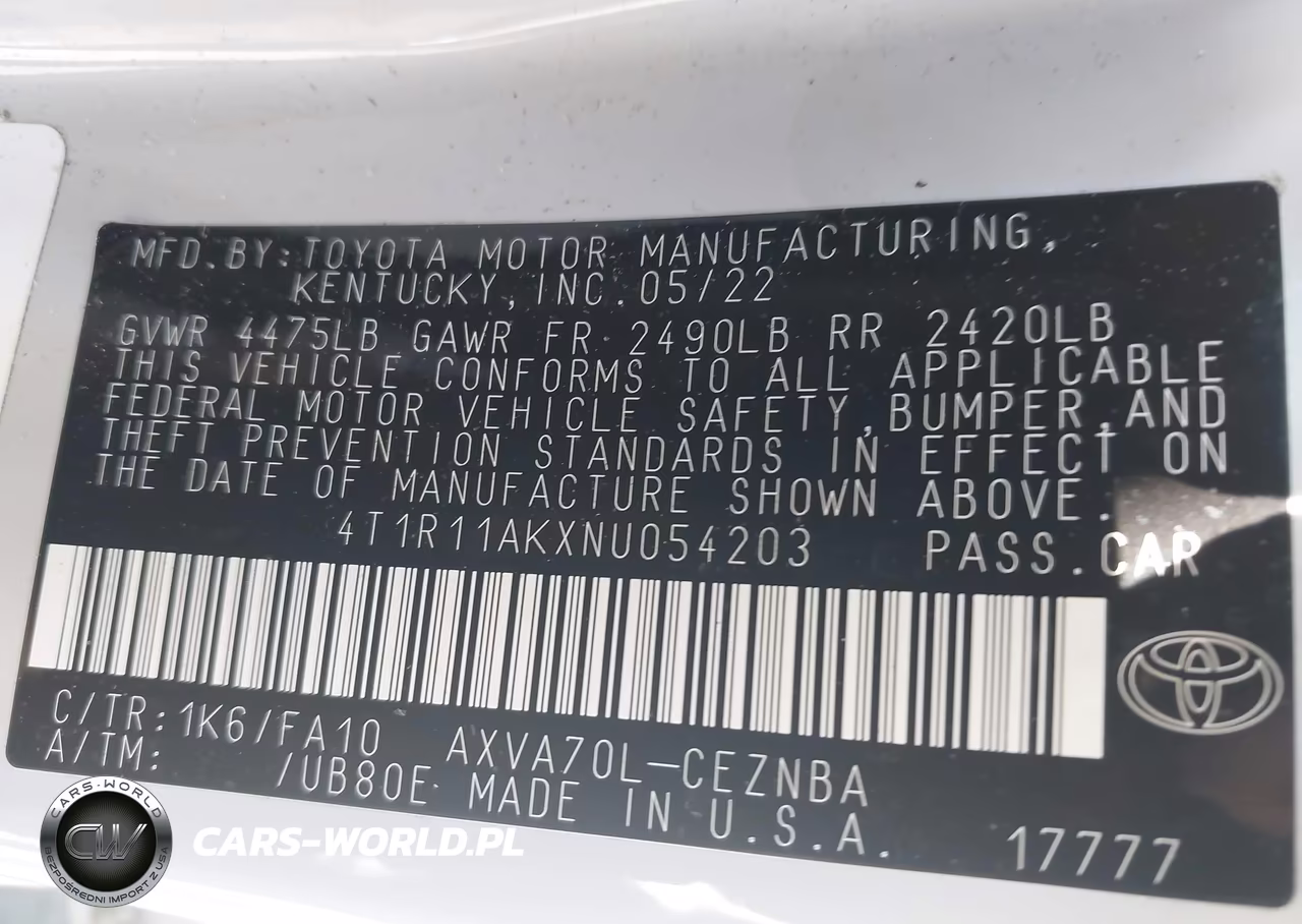 2022 Toyota Camry Le VIN:4T1R11AKXNU054203 - 9